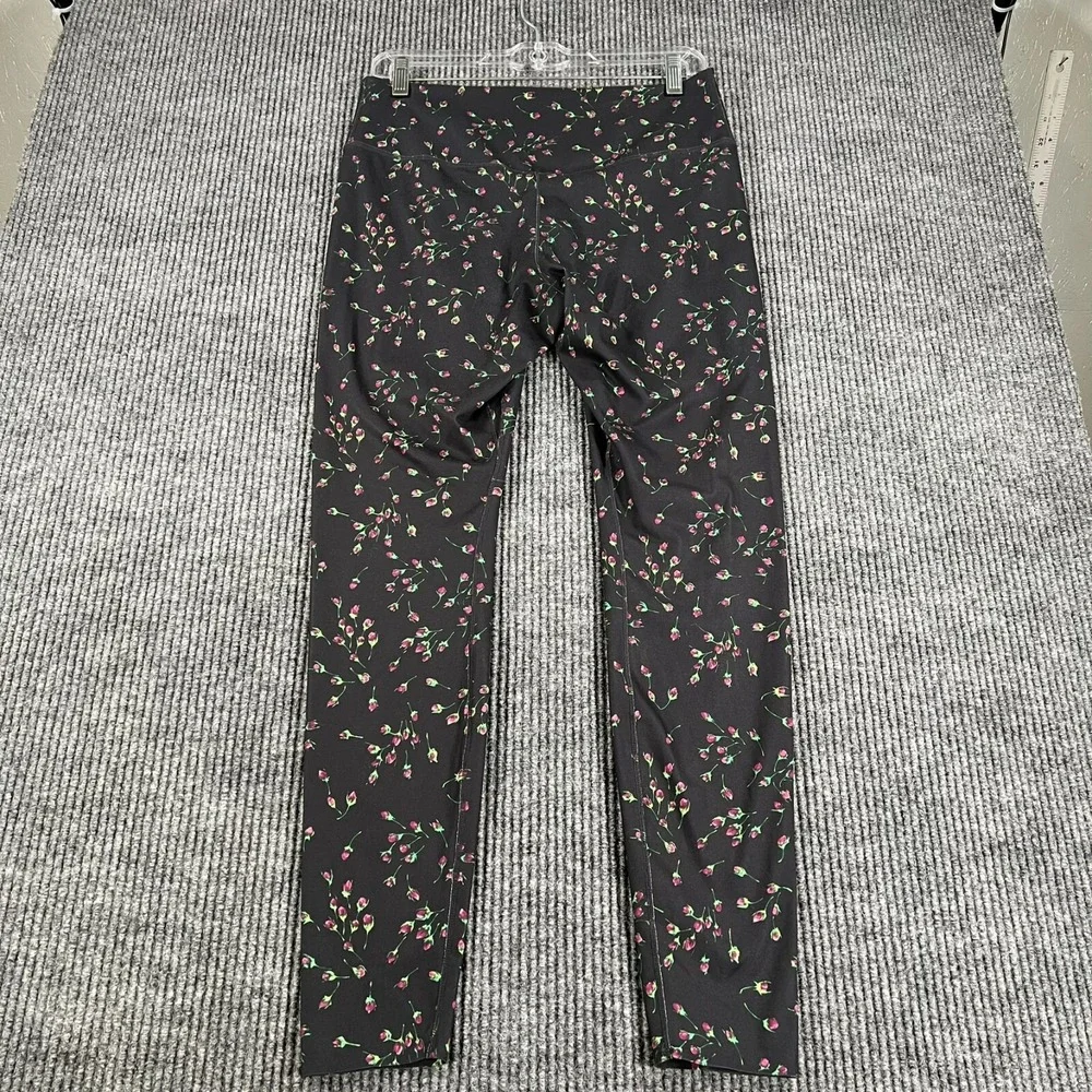 Nike Leggings Womens Large Black Floral Roses Geometric Dri Fit Active Workout